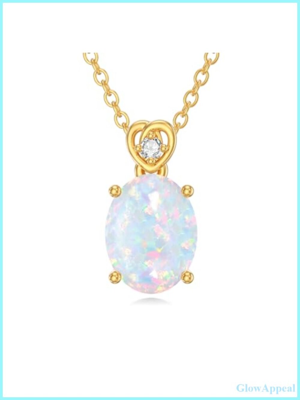 14k Gold Oval Created Opal Birthstone Necklace with Diamond